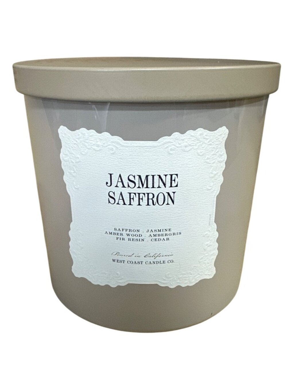 Leoben Jasmine Saffron Candle 24oz 3 Wick Neutral Matte Glass Vegetable Wax